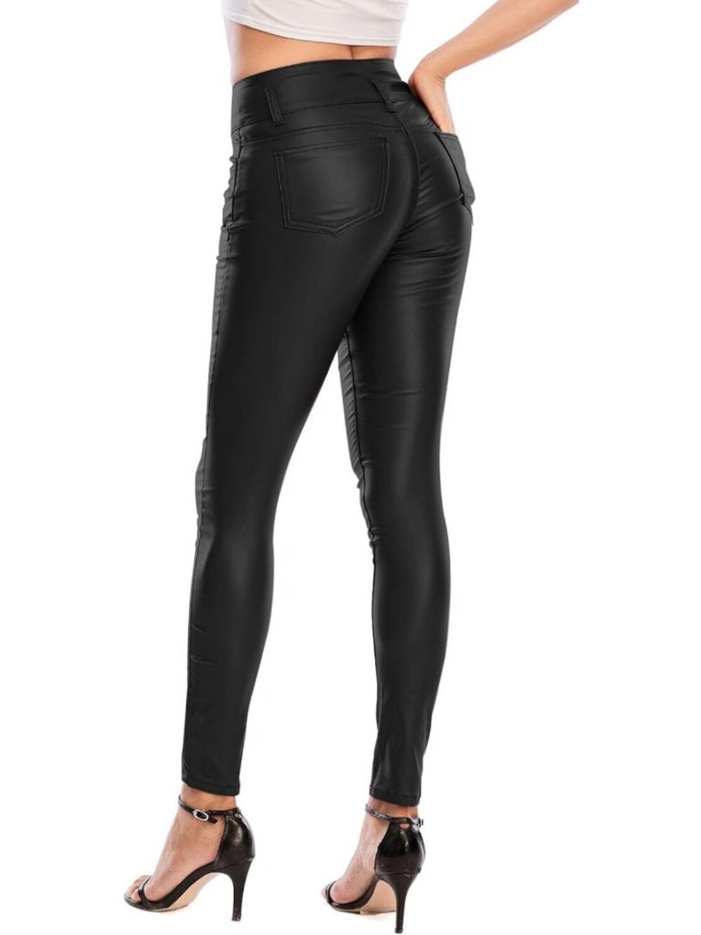 Sexy Black Faux Leather Stretch Push-Up Pants for Women - Trendy & Stylish Fit